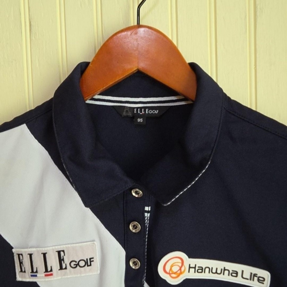 ELLE Golf Polo Shirt Womens‎ 95 Blue White Colorblock Short Sleeve Golf Top